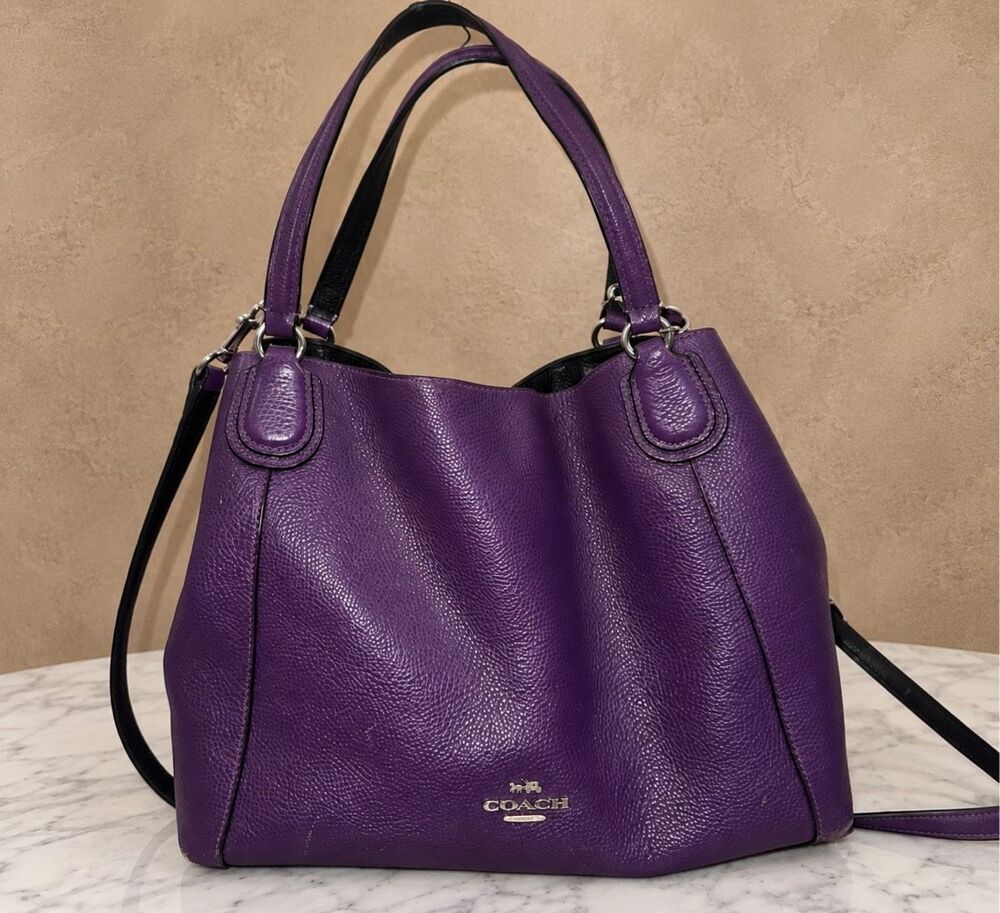 Coach Edie 31 Purple Pebbled Leather Hobo Shoulder Crossbody Bag